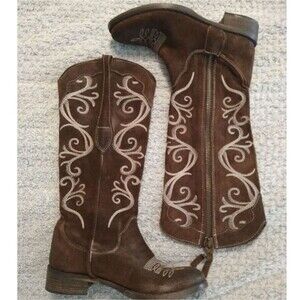 Vera Gomma Brown Embroidered Suede Leather Size 36 Below The Knee Boots